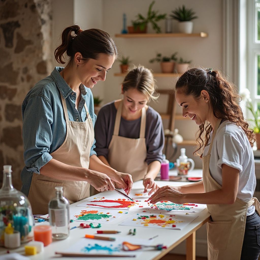 Team preparing creative materials and supplies