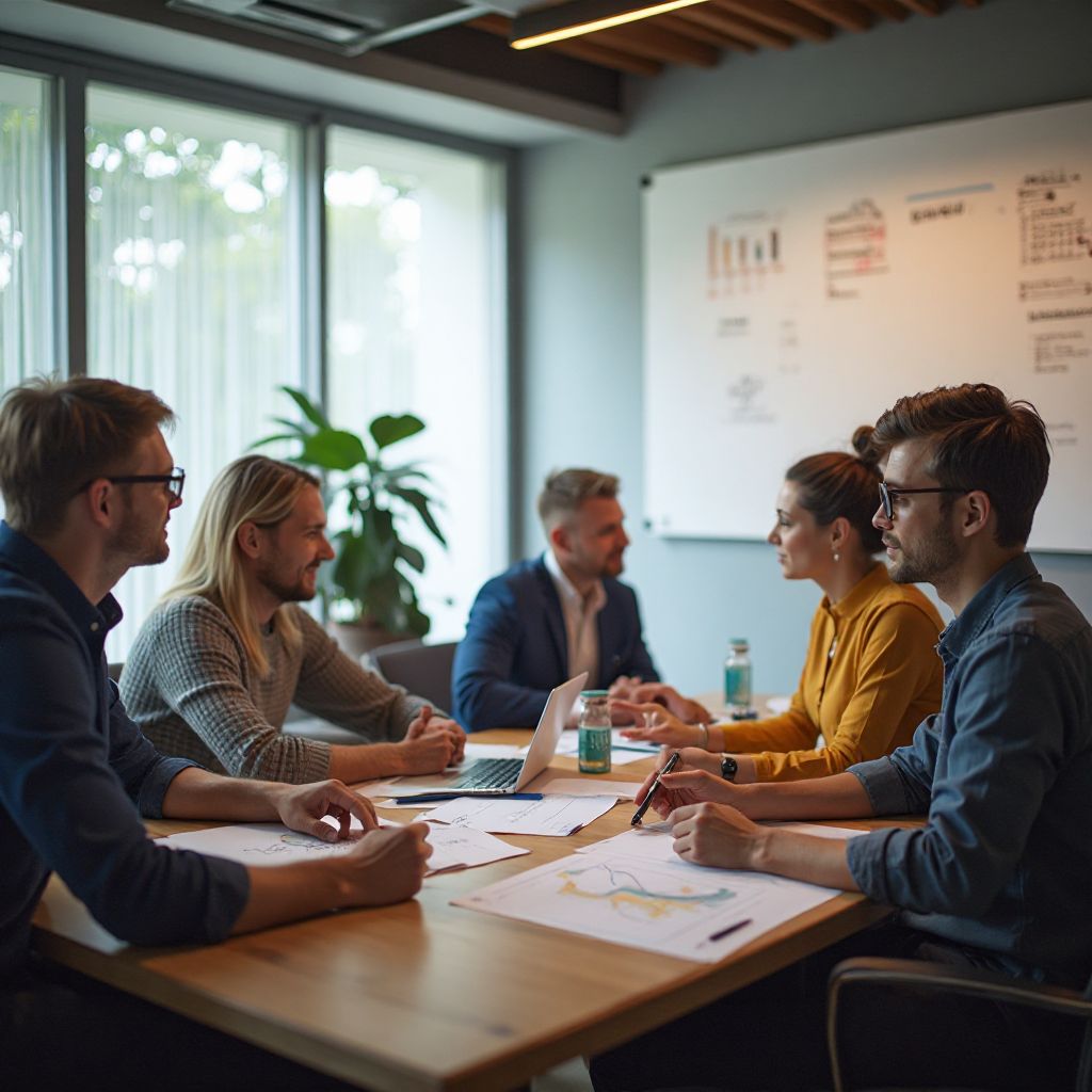 Team meeting discussing new program ideas